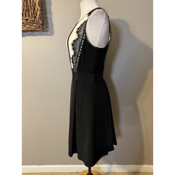 WHBM Dress 12 Ivory Black Tuxedo Lace A Line Sleeveless Pockets Party Wedding - Picture 5 of 16